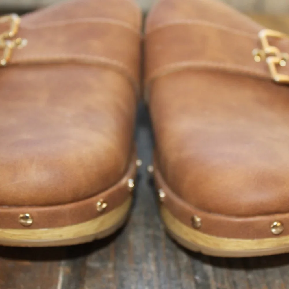 SALE! Dr. Scholl's Faux Wooden Bottom Classic Clogs Honey & Gold size 9 M NWT's - Picture 13 of 13